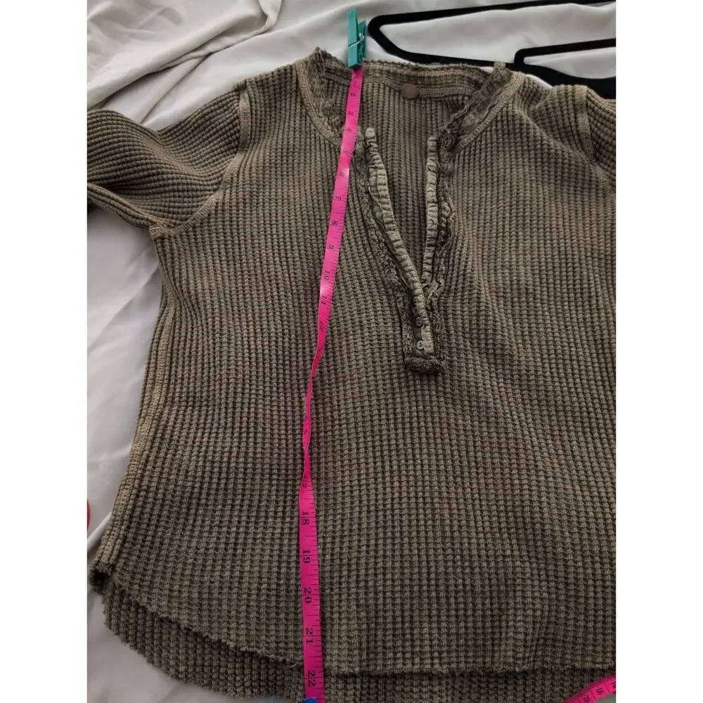 Free People FP One Colt Thermal Waffle Knit Distressed Henley Top Size Small